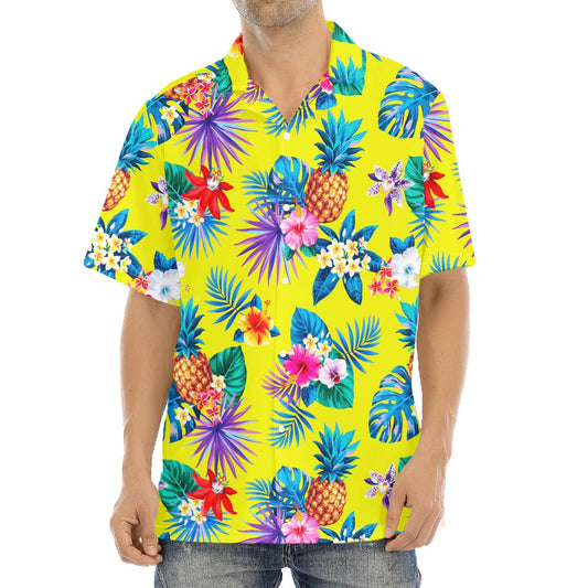 Lime Hawaiian Pineapple Pattern Print Aloha Shirt