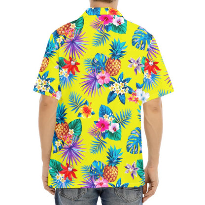 Lime Hawaiian Pineapple Pattern Print Aloha Shirt