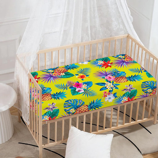 Lime Hawaiian Pineapple Pattern Print Baby Crib Sheet