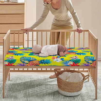 Lime Hawaiian Pineapple Pattern Print Baby Crib Sheet