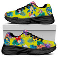Lime Hawaiian Pineapple Pattern Print Black Chunky Shoes
