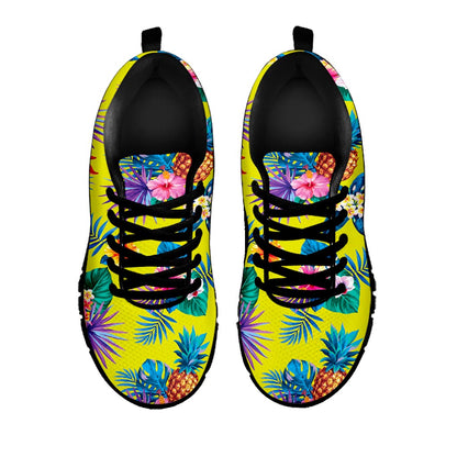 Lime Hawaiian Pineapple Pattern Print Black Running Shoes