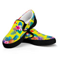 Lime Hawaiian Pineapple Pattern Print Black Slip On Sneakers