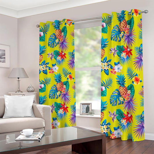 Lime Hawaiian Pineapple Pattern Print Blackout Grommet Curtains