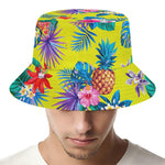 Lime Hawaiian Pineapple Pattern Print Bucket Hat