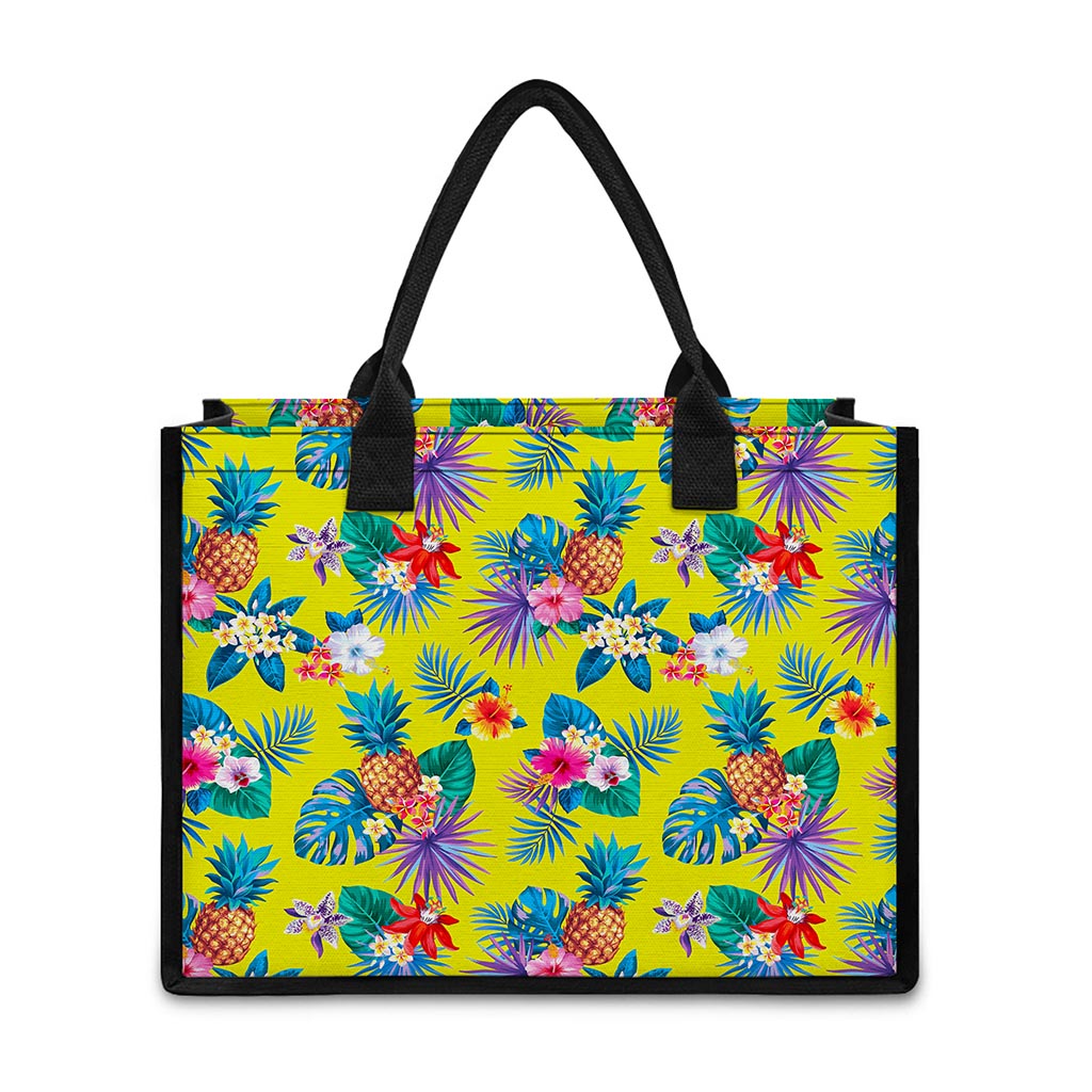 Lime Hawaiian Pineapple Pattern Print Canvas Tote Bag