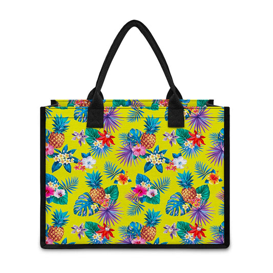Lime Hawaiian Pineapple Pattern Print Canvas Tote Bag