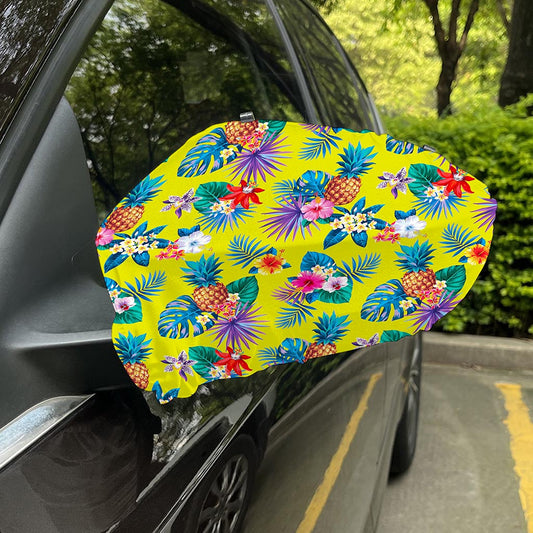 Lime Hawaiian Pineapple Pattern Print Car Side Mirror Covers