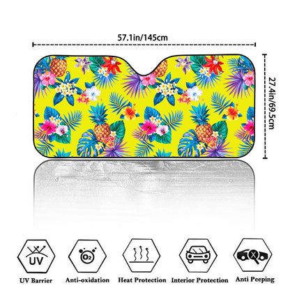 Lime Hawaiian Pineapple Pattern Print Car Windshield Sun Shade