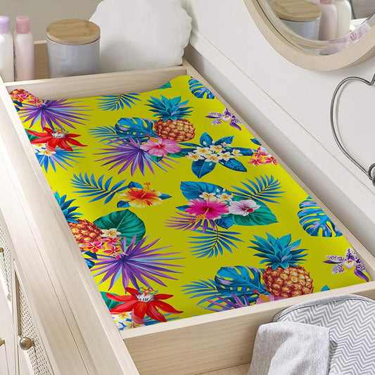 Lime Hawaiian Pineapple Pattern Print Changing Pad Cover