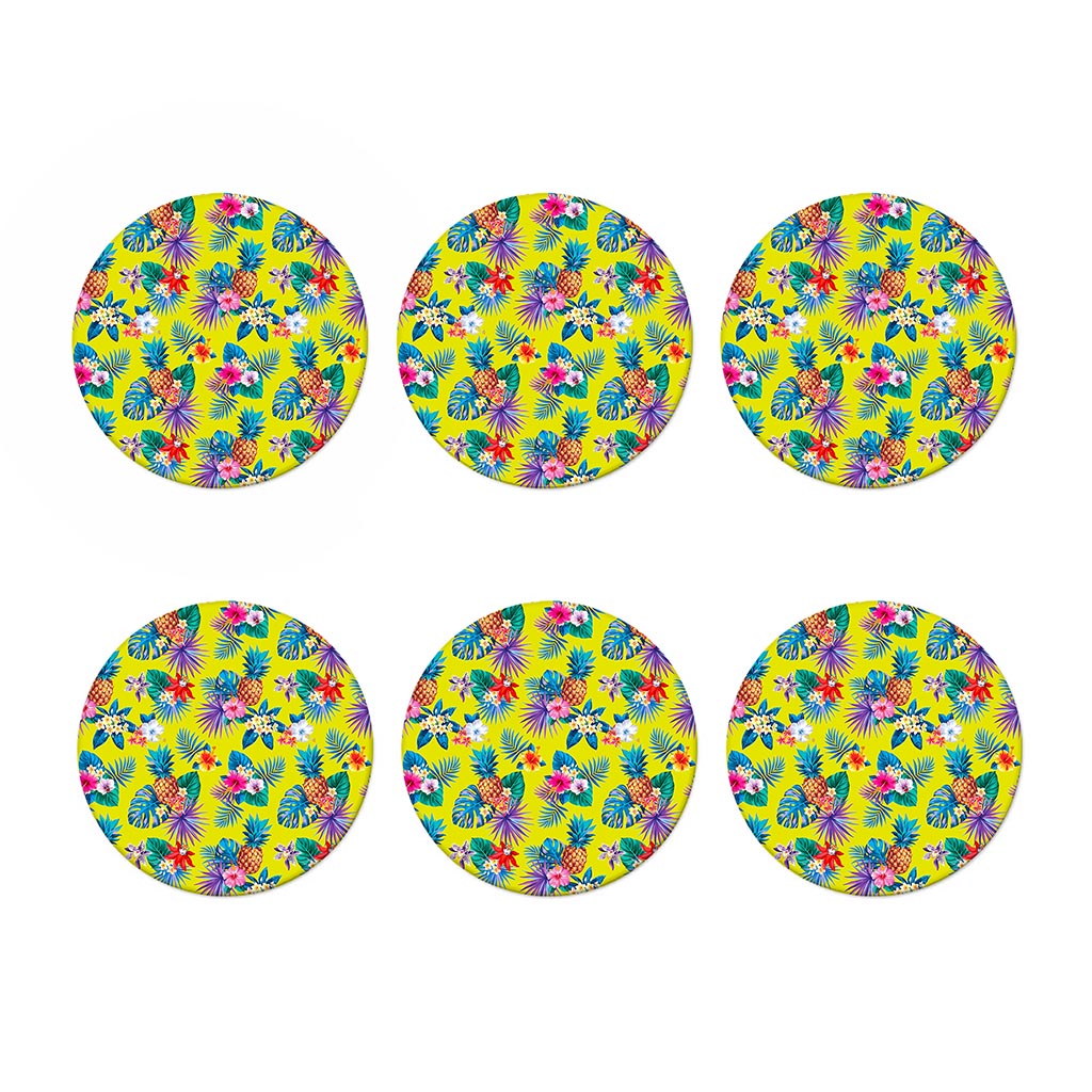 Lime Hawaiian Pineapple Pattern Print Coaster Set