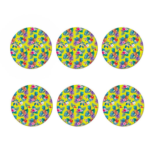 Lime Hawaiian Pineapple Pattern Print Coaster Set