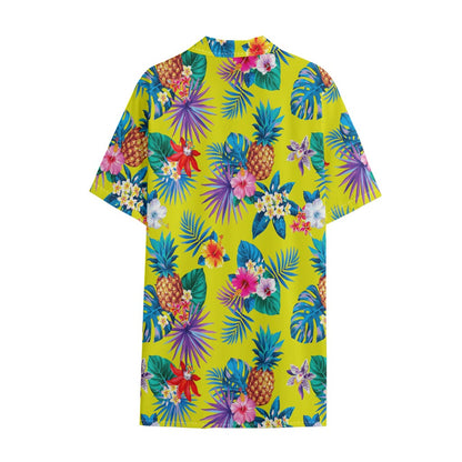 Lime Hawaiian Pineapple Pattern Print Cotton Hawaiian Shirt