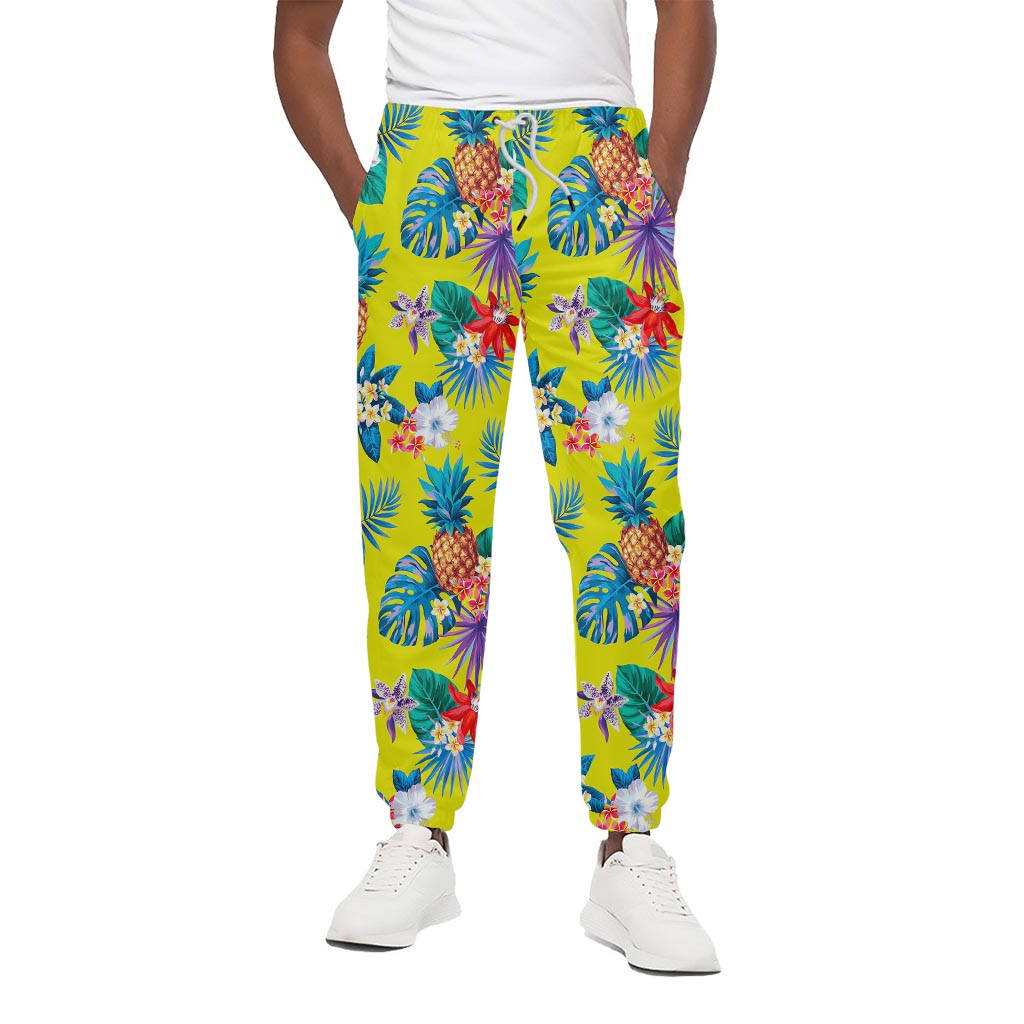 Lime Hawaiian Pineapple Pattern Print Cotton Pants