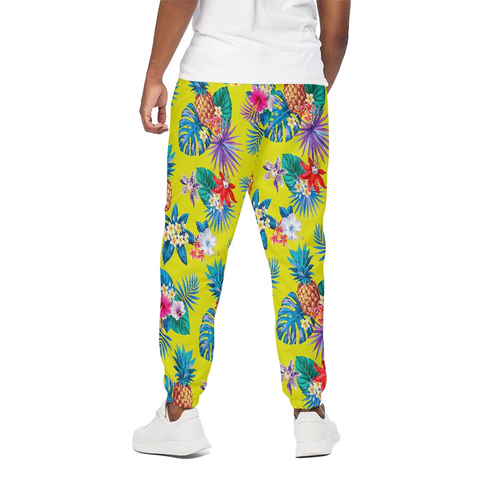 Lime Hawaiian Pineapple Pattern Print Cotton Pants