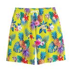 Lime Hawaiian Pineapple Pattern Print Cotton Shorts