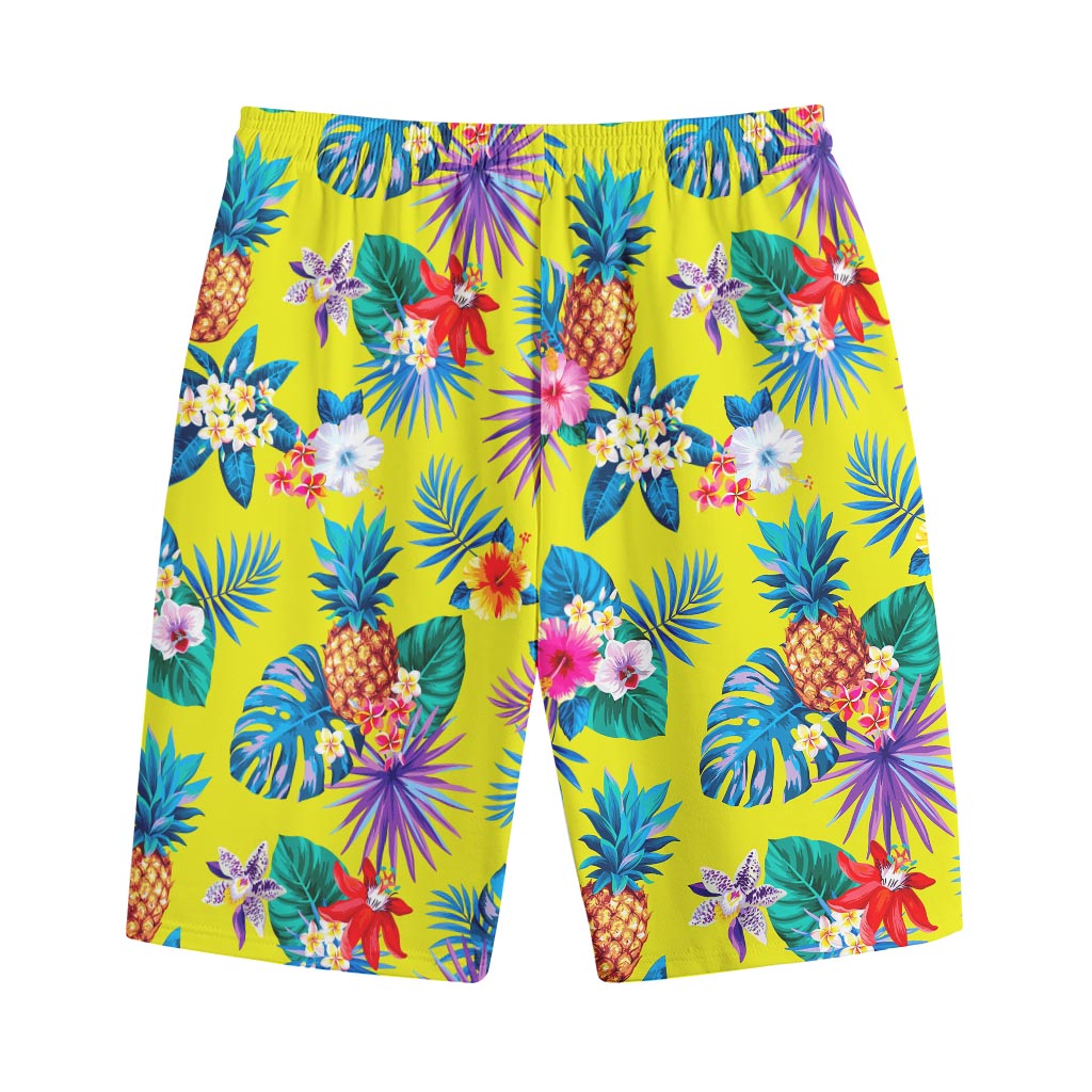 Lime Hawaiian Pineapple Pattern Print Cotton Shorts