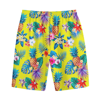 Lime Hawaiian Pineapple Pattern Print Cotton Shorts
