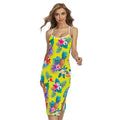 Lime Hawaiian Pineapple Pattern Print Cross Back Cami Dress