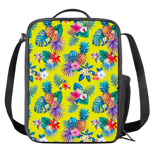 Lime Hawaiian Pineapple Pattern Print Crossbody Lunch Bag