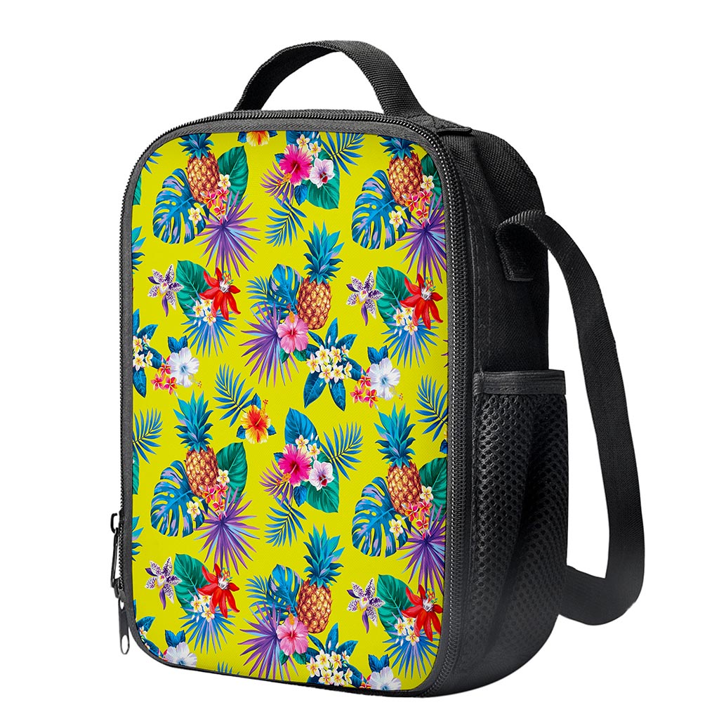 Lime Hawaiian Pineapple Pattern Print Crossbody Lunch Bag