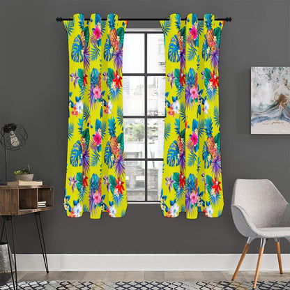Lime Hawaiian Pineapple Pattern Print Curtain