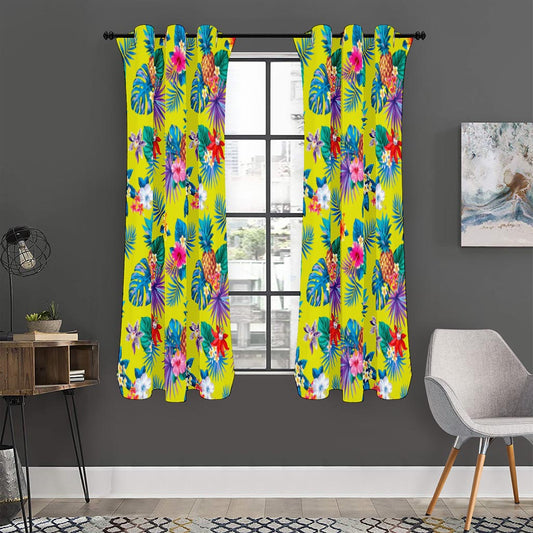 Lime Hawaiian Pineapple Pattern Print Curtain