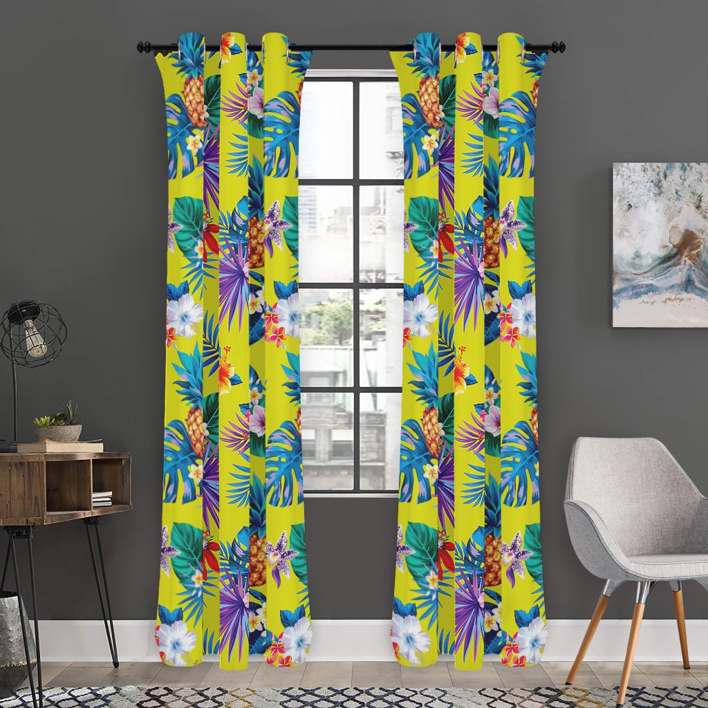 Lime Hawaiian Pineapple Pattern Print Curtain