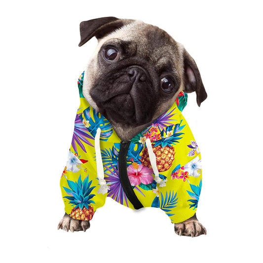 Lime Hawaiian Pineapple Pattern Print Dog Zip Up Hoodie