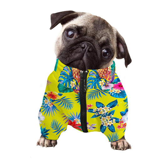 Lime Hawaiian Pineapple Pattern Print Dog Zip Up Jacket