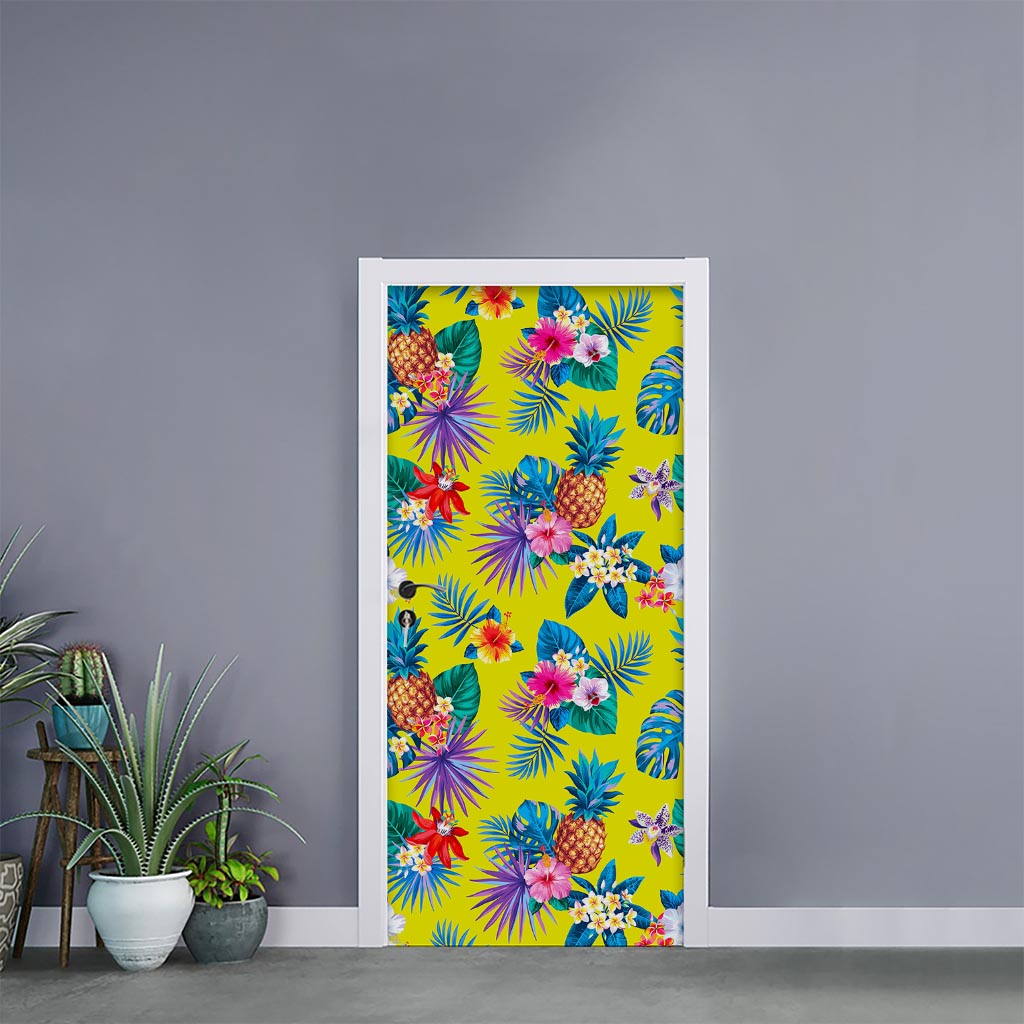 Lime Hawaiian Pineapple Pattern Print Door Sticker