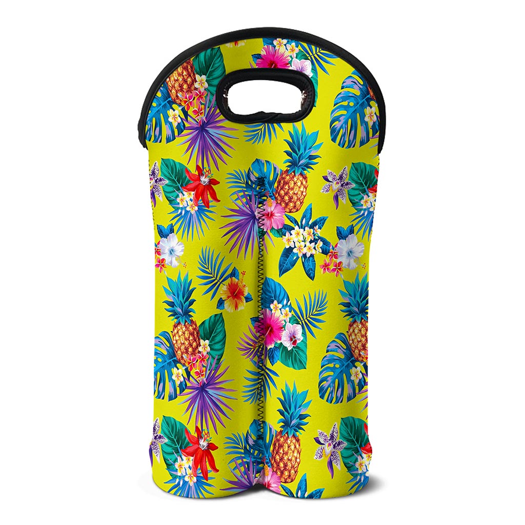 Lime Hawaiian Pineapple Pattern Print Double Neoprene Wine Tote