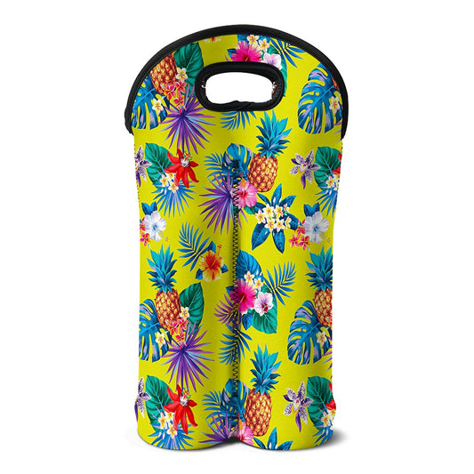 Lime Hawaiian Pineapple Pattern Print Double Neoprene Wine Tote