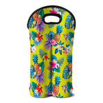 Lime Hawaiian Pineapple Pattern Print Double Neoprene Wine Tote