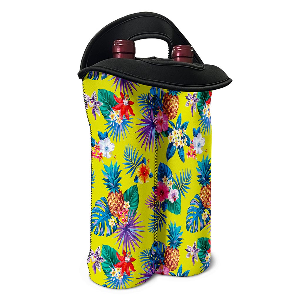 Lime Hawaiian Pineapple Pattern Print Double Neoprene Wine Tote