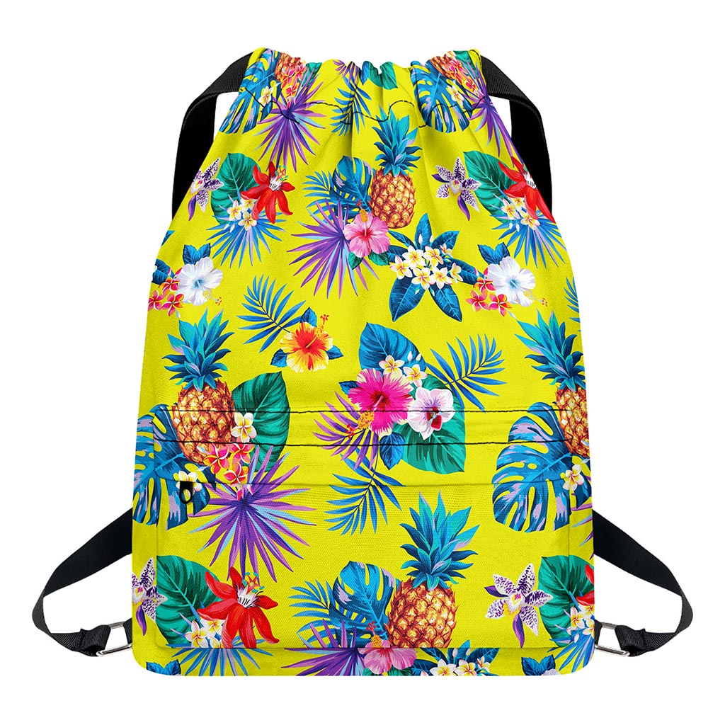 Lime Hawaiian Pineapple Pattern Print Drawstring Backpack