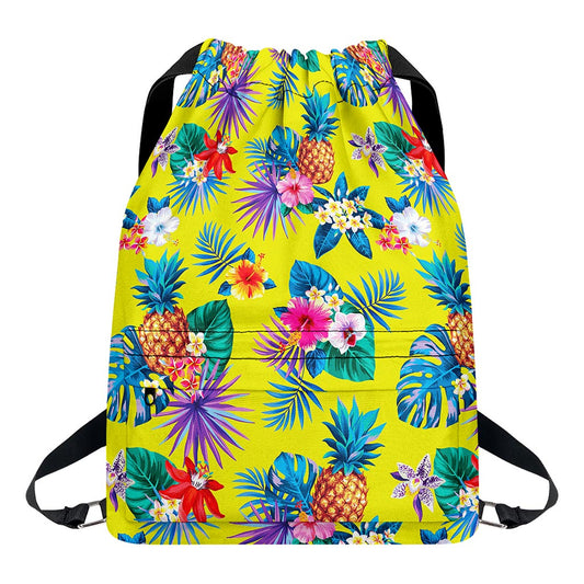 Lime Hawaiian Pineapple Pattern Print Drawstring Backpack