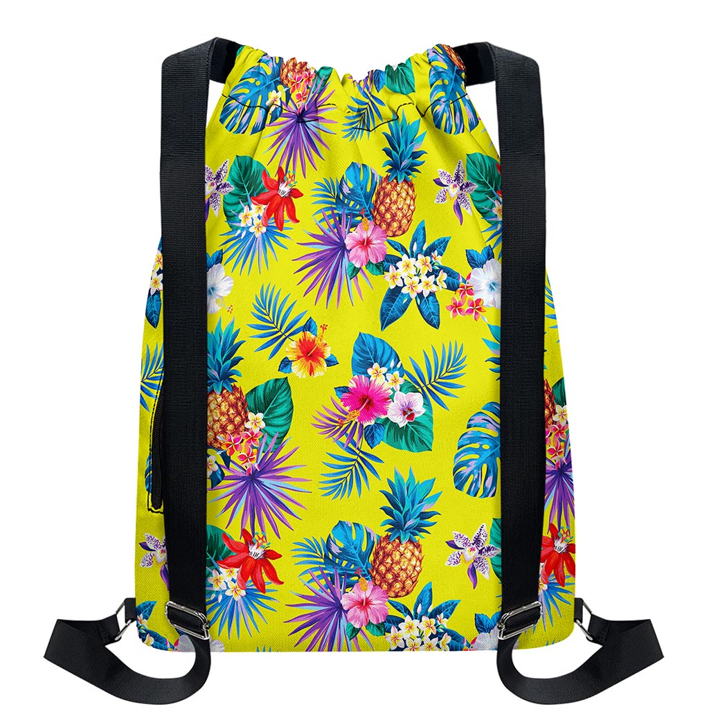 Lime Hawaiian Pineapple Pattern Print Drawstring Backpack