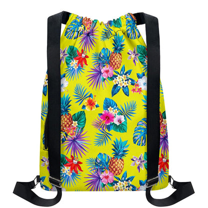 Lime Hawaiian Pineapple Pattern Print Drawstring Backpack