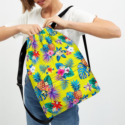 Lime Hawaiian Pineapple Pattern Print Drawstring Backpack