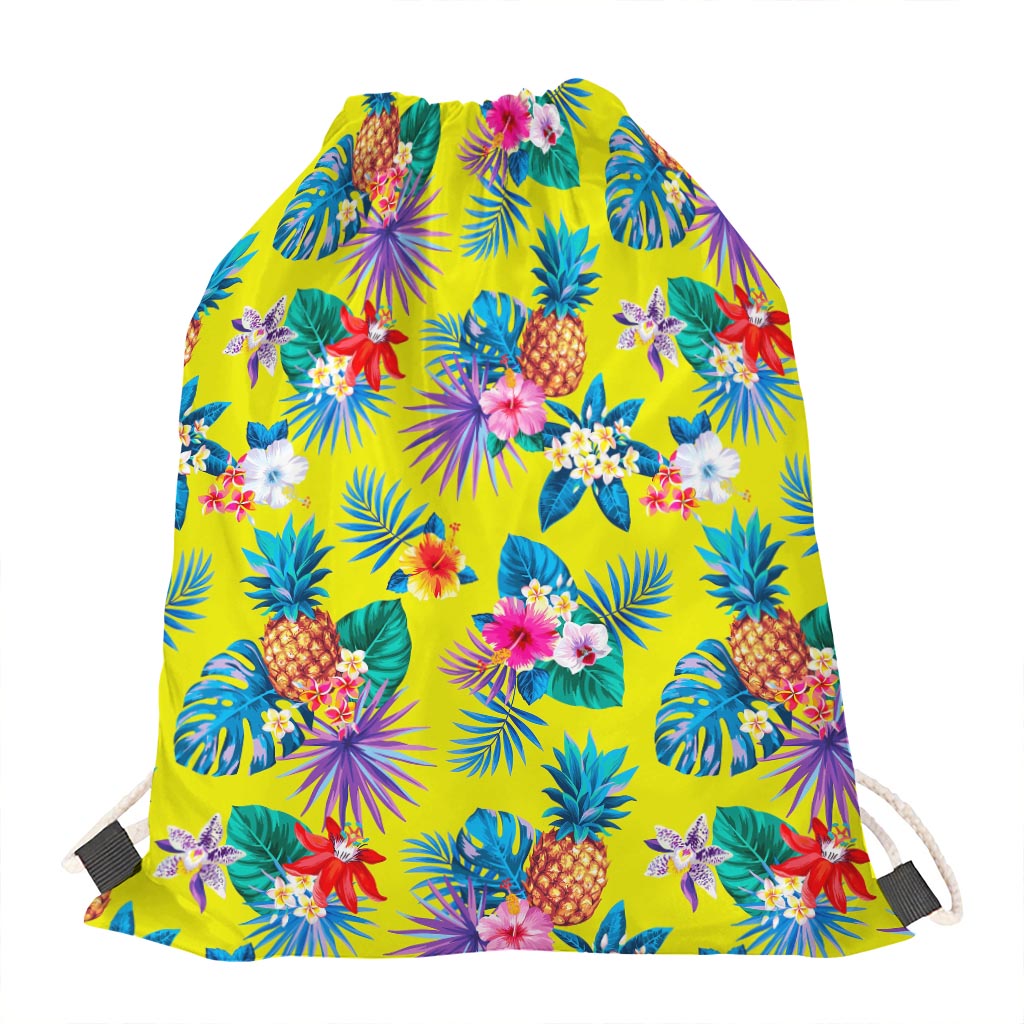 Lime Hawaiian Pineapple Pattern Print Drawstring Bag