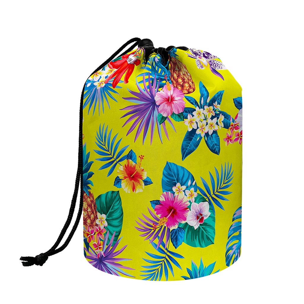 Lime Hawaiian Pineapple Pattern Print Drawstring Makeup Bag