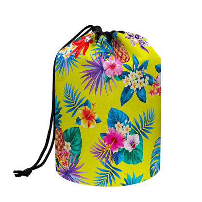 Lime Hawaiian Pineapple Pattern Print Drawstring Makeup Bag