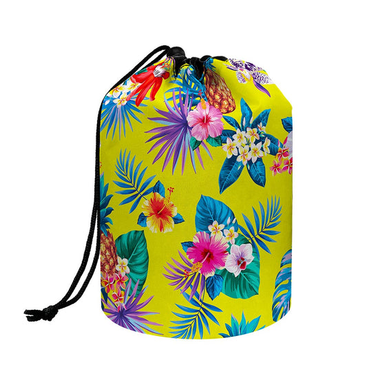 Lime Hawaiian Pineapple Pattern Print Drawstring Makeup Bag