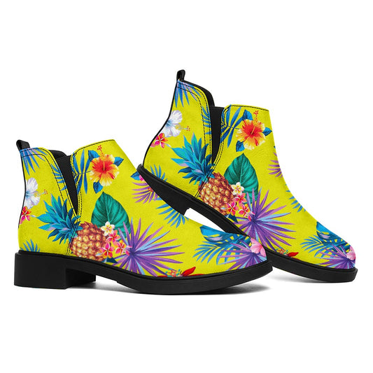 Lime Hawaiian Pineapple Pattern Print Flat Ankle Boots