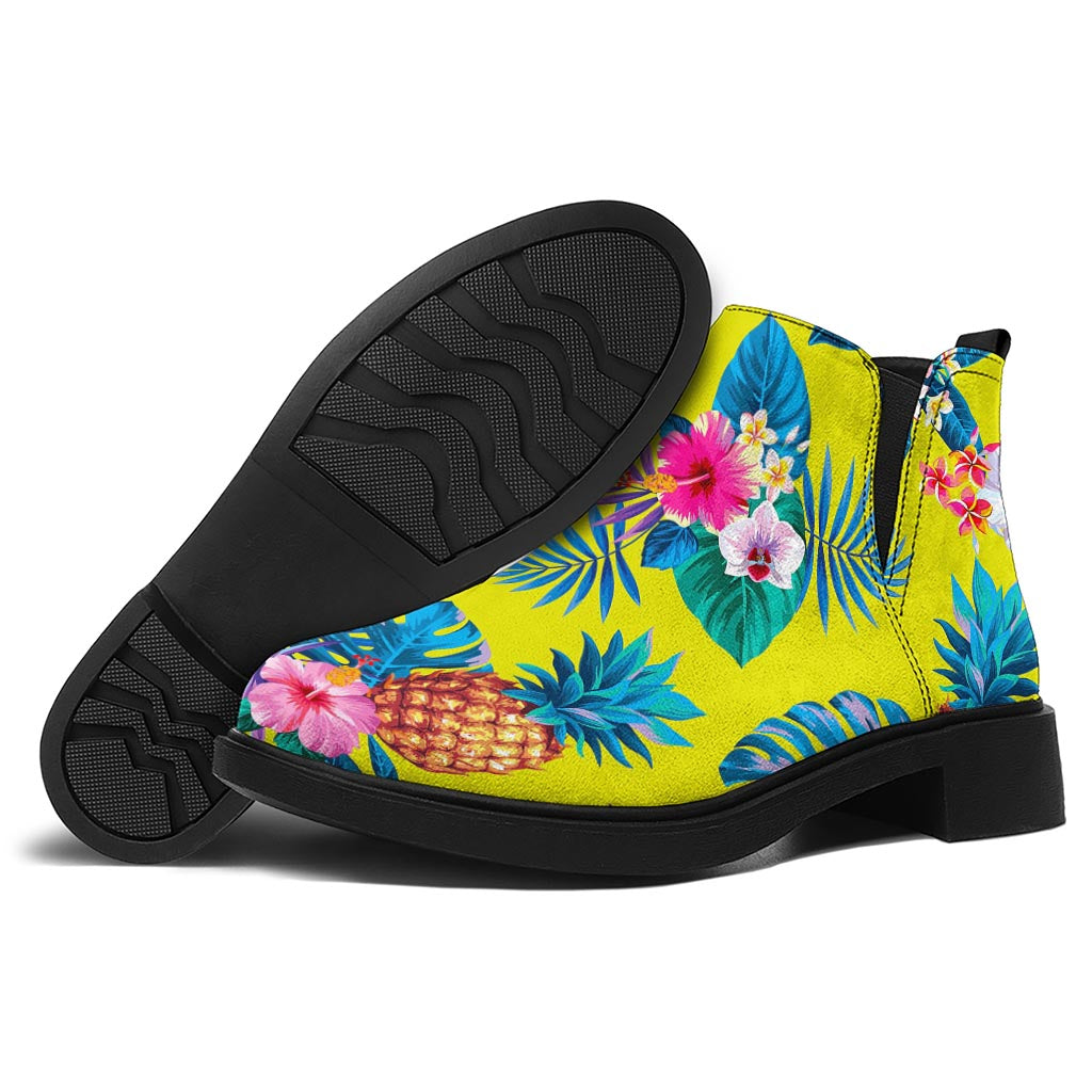 Lime Hawaiian Pineapple Pattern Print Flat Ankle Boots