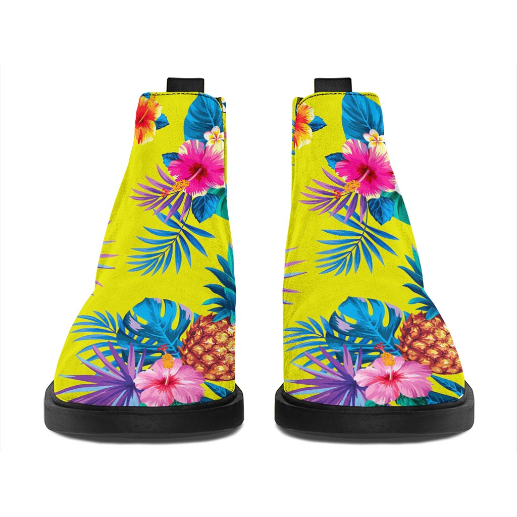 Lime Hawaiian Pineapple Pattern Print Flat Ankle Boots