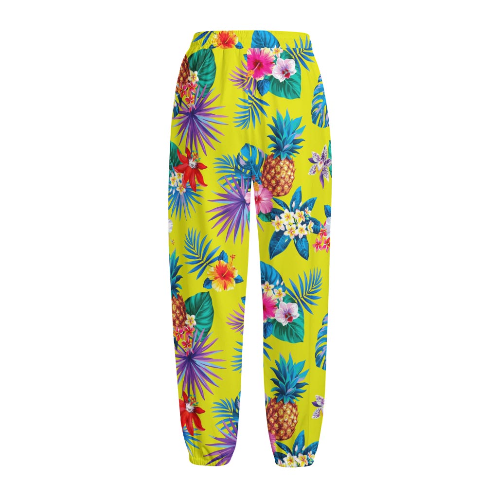 Lime Hawaiian Pineapple Pattern Print Fleece Lined Knit Pants