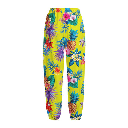 Lime Hawaiian Pineapple Pattern Print Fleece Lined Knit Pants