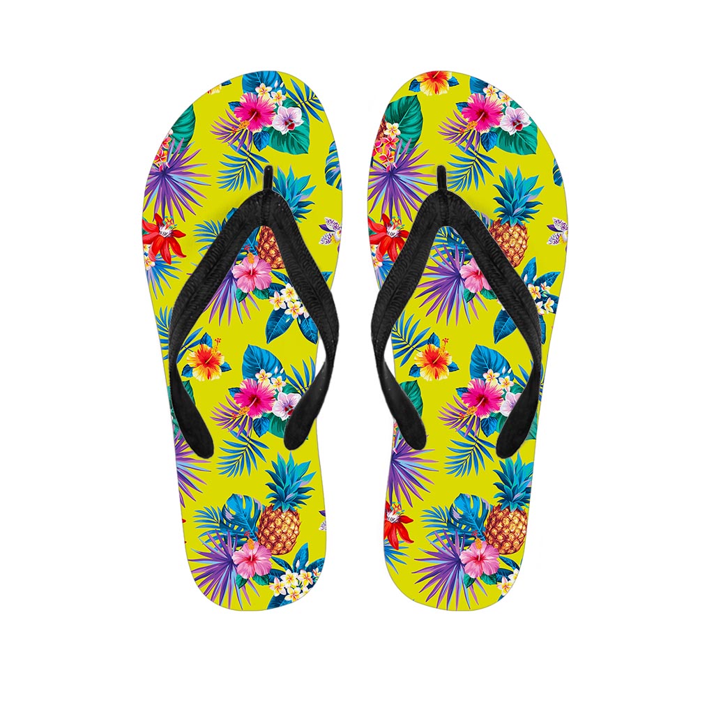 Lime Hawaiian Pineapple Pattern Print Flip Flops